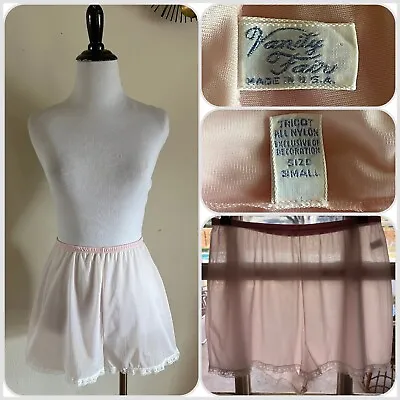 Vanity Fair Sheer Nylon Tricot Bloomers Boy Shorts Petti Tap Lace Slip Sz S VTG • $40.05