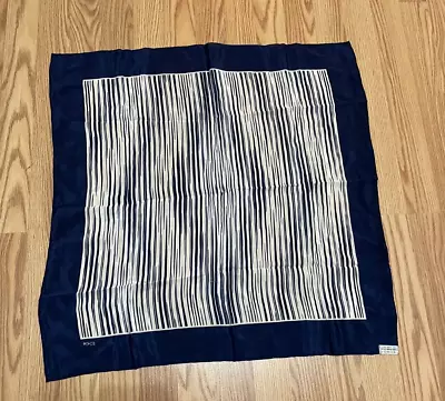 Vintage Echo Square Scarf 100% Pure Silk  25.5  X 26.5  Navy Blue & White • $19.95