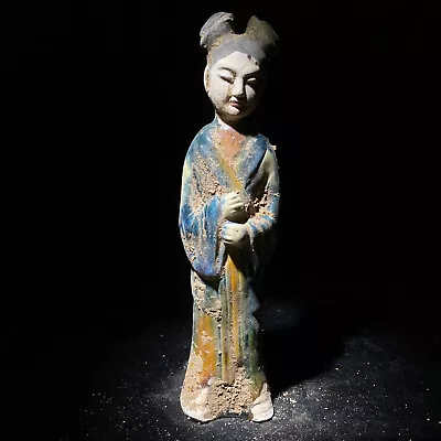 Ancient China Tang SanCai Pottery Dynasty Beauty Girl Sculpture Statue • £195