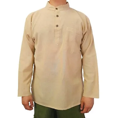 £23.16 • Buy Mens Beige Kurta Long Sleeve Shirt Cream India Clothing Plain Ethnic Hippie Boho
