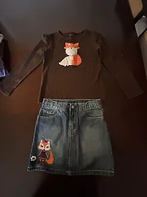 Gymboree Fall For Autumn Fox Tee Fashionable Fox Denim Skort Outfit Sz 9 • $55