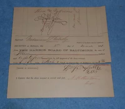 1881 Harbor Board Baltimore Maryland Billhead Payment Receipt • $8.61