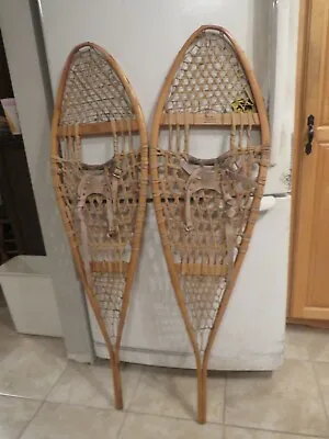 Vintage Wooden Snowshoes Size   48`` Long By 14`` Wide  Nice 3519 • $64.99