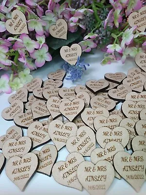 £8 • Buy Wedding Table Decorations, Favours, Confetti, Wooden Hearts Personalised X50
