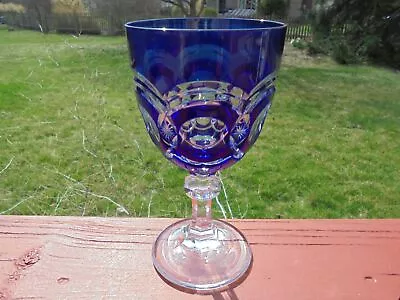 Vintage Val St Lambert Cobalt Blue Cut To Clear Water Goblet VAS46 6 11/16   • $29.99