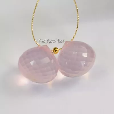 12.5MM Gem Rose Quartz Faceted Chubby Onion Briolette Bead Pair • $22.50