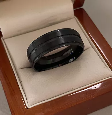 8mm Stainless Steel Men's Wedding Band Brushed Black Ring Comfort Fit UK • £5.99