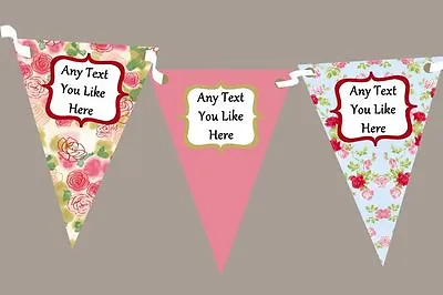 Pink Green Floral Personalised Shabby Chic Garden Tea Party Bunting • £7.99