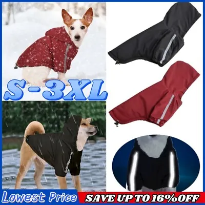 Winter Pet Dog Reflective Clothes Waterproof Dog Warm Coat Hooded Jacket S-3XL • £6.82