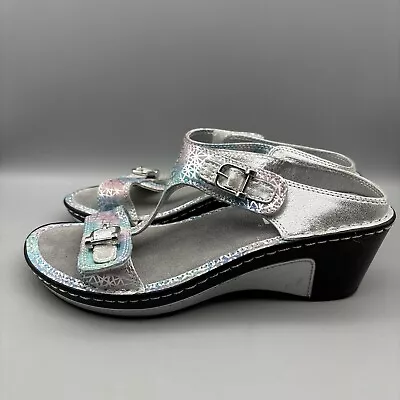 Alegria Lara Wedge Sandals Women’s Size 7 US/ 37 EU Silver Metallic • $24.95