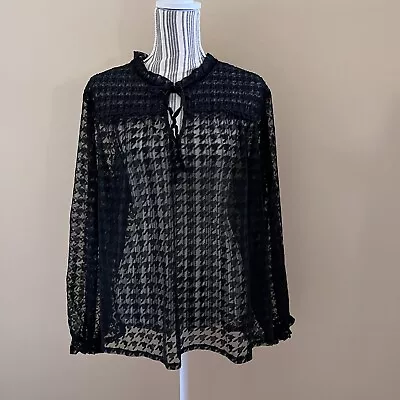 Women’s Black Long Sleeve Sheer Gothic Hippie Boho Peasant Velvet Blouse Top XL • $19.99