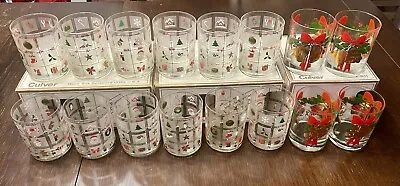 Vintage Culver CHRISTMAS POTPOURRI & BELLS Whiskey Glasses Set Of 16 Gold Trim • $199.99