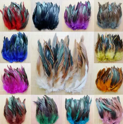 50pcs 12-20cm Bronze Rooster Feathers 15 Colours DIY Art Craft Millinery • $9.95