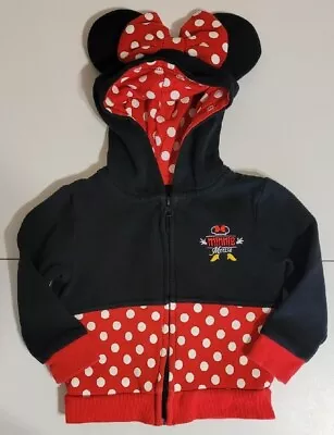 Disney Parks Minnie Mouse Poka Dot Bow Ears Zip Up Hoodie Jacket 2t Girl Toddler • $15