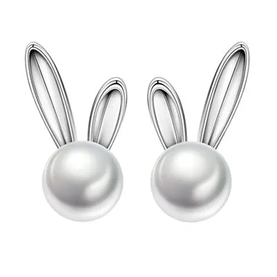£2.99 • Buy Cute Rabbit Pearl Stud Earrings 925 Sterling Silver Women Girls Jewellery Gift