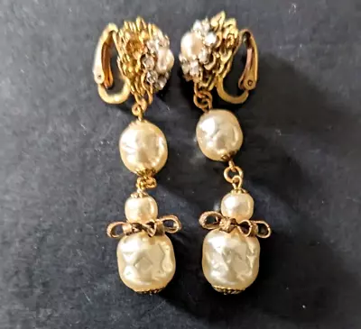 Miriam Haskell Vintage Pearl Earrings Signed • $199.99