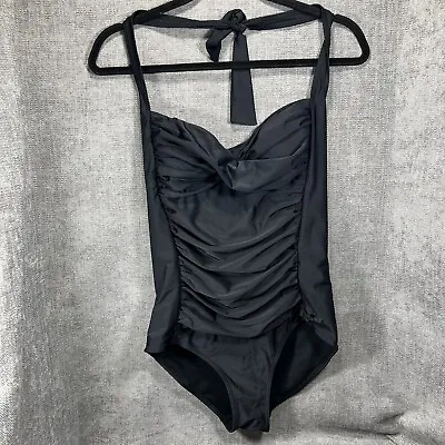 Disney Parks Minnie Halter Swimsuit Women Sz M One Piece Black Ruched • $19.99