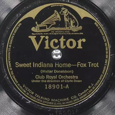 CLUB ROYAL ORCHESTRA Sweet Indiana Home / You Won'T Be Sorry VICTOR 18901 VG 78 • $10