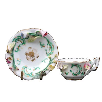 Encrusted Miniature Cup Saucer Antique Porcelain Coalport Minton C1850 • £120