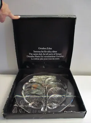 Mid-century Modern Orrefors Swedish Art Glass Plate Platter Eden Leaf In Box  • $79.99
