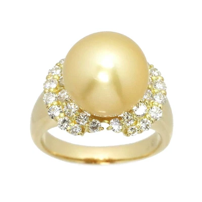 £901.36 • Buy South Sea Pearl 12.8mm Diamond 1.30ct Ring 18K YG 750 7.5(US) 90177403