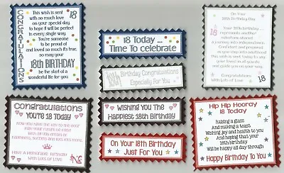 4 18th BIRTHDAY Greeting Card Craft Scrapbook Verse Toppers W/WO Sentiments M&F • £1.80