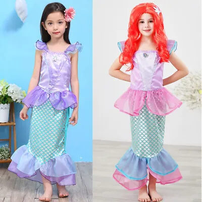 Kids Girls Mermaid Ariel Costume Cosply Princess Halloween Party Fancy Dress Up • £4.27