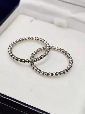 Genuine Pandora Stackable Silver Beaded Bubble Ring SET OF 2 (Size 60) • $40
