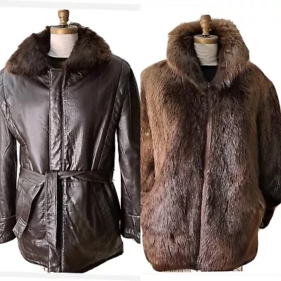 Vintage Flemington Fur Jacket Men L Real Beaver Fur Reversible To Leather Zipper • $799.99