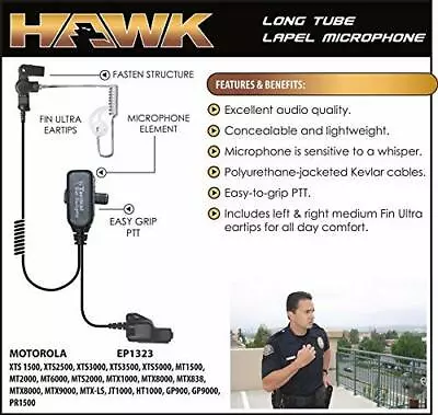 Tactical Ear Gadgets™ HAWK LAPEL MIC For Motorola XTS Police Radios (Complete) • $69.95