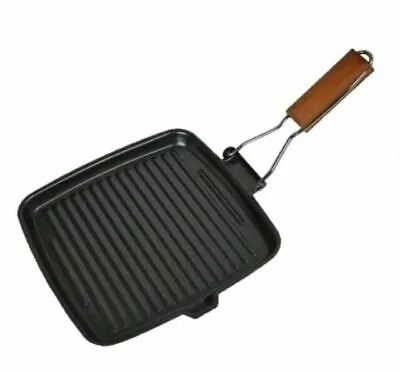 £13.89 • Buy 24cm Non Stick Griddle Grill Steak Pan Folding Handle Cast Aluminium Kitchen