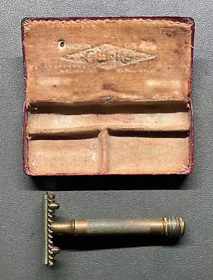 Vintage Brass Gillette Razor Metal Case Travel Set Shave Box Kit - 1920s? • $55