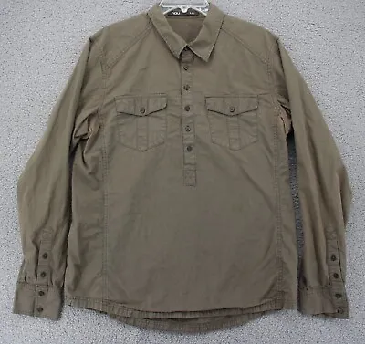 NAU Shirt Men Large Brown Tunic 1/2 Button Up Long Sleeve Pocket Hike Outdoor • $12.27