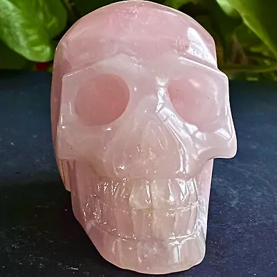 494G Natural Pink Rose Quartz Hand Carved Crystal Skull Reiki Healing • $0.99