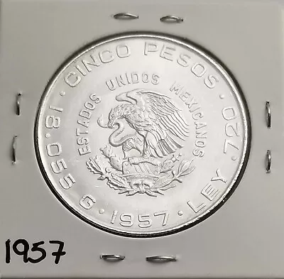 Mexico Cinco Pesos Hidalgo 1957 .720 Coin Silver 5 Pesos Plata .720. • $18.99