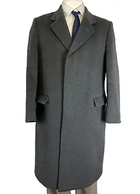 ESQ MENSWEAR COAT OVERCOAT 40 REGULAR GREY Wool Cashmere Blend Button Up Long • $65.25