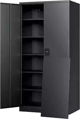 Metal Cabinet 4 Adjustable Shelves 71H Locking Garage Storage Cabinet With Doors • $159.99