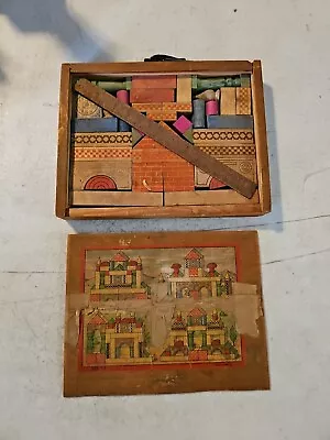 Vintage German Wood Architectural Building Blocks Set In Decorative Wood Box • $16.95