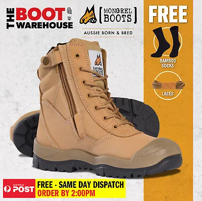 Mongrel 451050 Work Boots. Steel Toe Safety. Wheat Hi-Leg Zip Sider. PRESS STUD! • $182.95