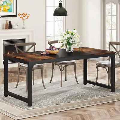 71 Inch Large Dining Table For 6 To 8 People Rustic Wood Metal Kitchen Table • $181.98