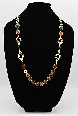 $19.96 • Buy Vintage Necklace Black Orange Lucite Crystal Gold Chain Halloween Fall Bin6A