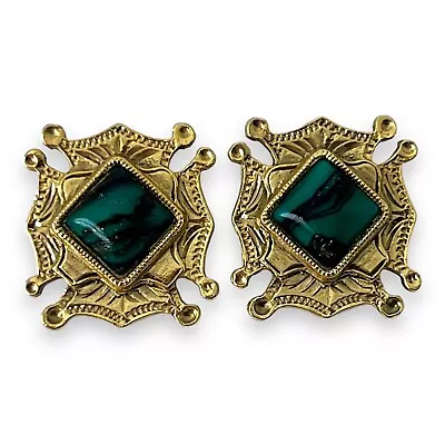 Vintage 1928 Faux Green Malachite Pierced Earrings Maltese Cross • $15.99