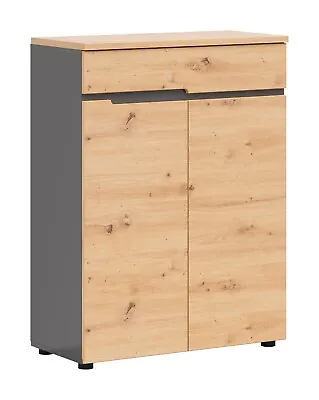 £254.95 • Buy Hall Storage Cabinet 2 Door Sideboard 1 Drawer Dark Grey And Oak Effect Dallas