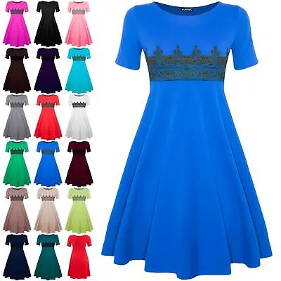 £6.99 • Buy Plus Size Ladies Womens Cap Sleeve Waist Laced Flared Franki Skater Midi Dress
