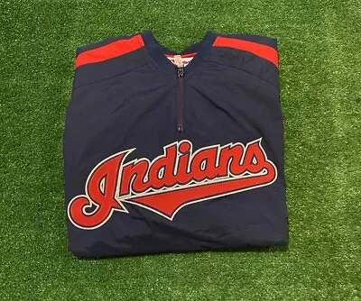 Vintage Cleveland Indians Jacket Large Mens Adult Majestic Chief Wahoo Blue Y2K • $59.99