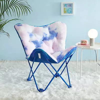 Super Soft Teddy Sherpa Printed Folding Butterfly Chair With Holographic Trim • $33.25