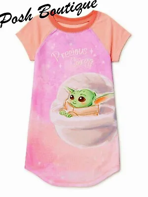 NWT Baby Yoda Nightgown Pajama Star Wars Girl Sleep T Shirt 4 5 6 8 10 12 Pink • £19.23