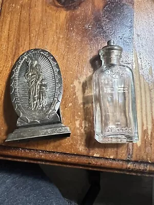 Vintage Holy Water Glass Bottle Antique  Embossed Cross  • $75
