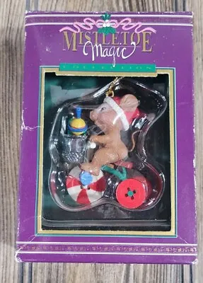 Vintage Mistletoe Magic Christmas Ornament Mouse Riding Tricycle • $8.99