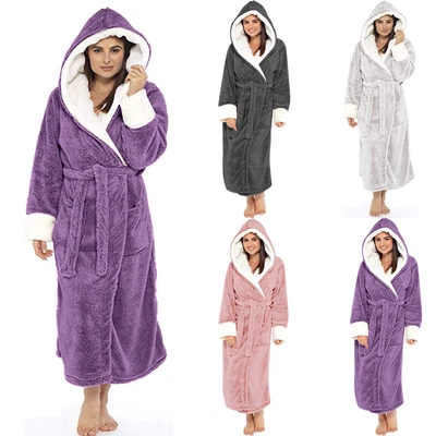 $37.99 • Buy Womens Coral Fleece Bath Robe Lightweight Dressing Gown Robe Hooded  Sleepwear